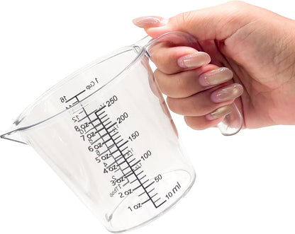 Laser-Etched Measuring Cup Set, 16 oz & 1 Cup Clear Plastic Liquid Measuring Cups, Permanent oz/cup/Tbsp/mL Markings, Food-Grade for Baking & Cooking