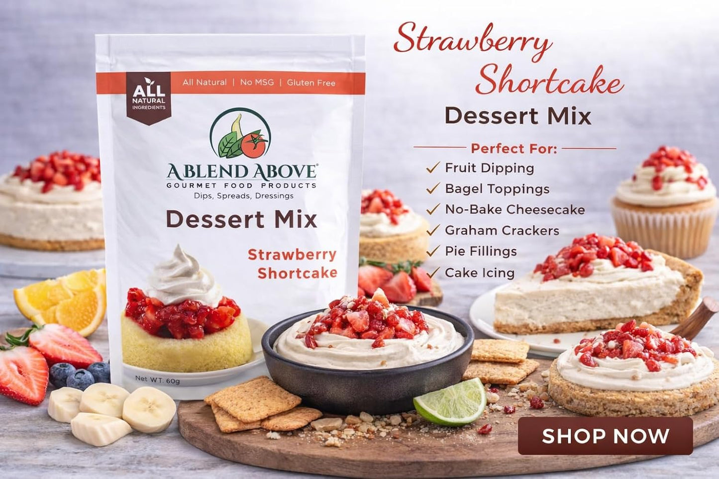 A Blend Above Banana Cream No-Bake Dessert Mix, 3 Pack, No-Bake Cheesecake, Fruit Dip, Dessert Mix, Bagel Topping, Frosting, Cheesecake Filling, Quick and Easy to Make, Makes 16 Ounces, Cream Cheese,