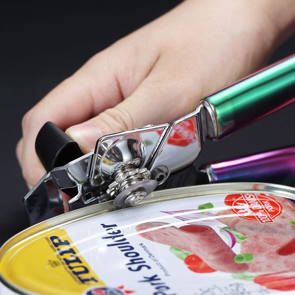 Berglander Can Opener, Stainless Steel Rainbow Handle, Titainium Colorful Plating Handle Hand Held, Smooth Edge Manual Can Opener, Heavy Duty (Rainbow)