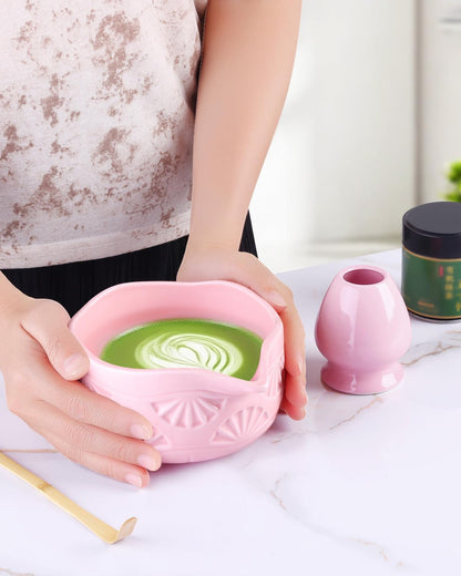 Matcha Whisk Set, Ceramic Matcha Set Includes Bowl with Spout, Whisk and Holder, Bamboo Scoop, Sifter and Tea Towel - 6 Pcs Matcha Kit Gift for Matcha Lovers (White)