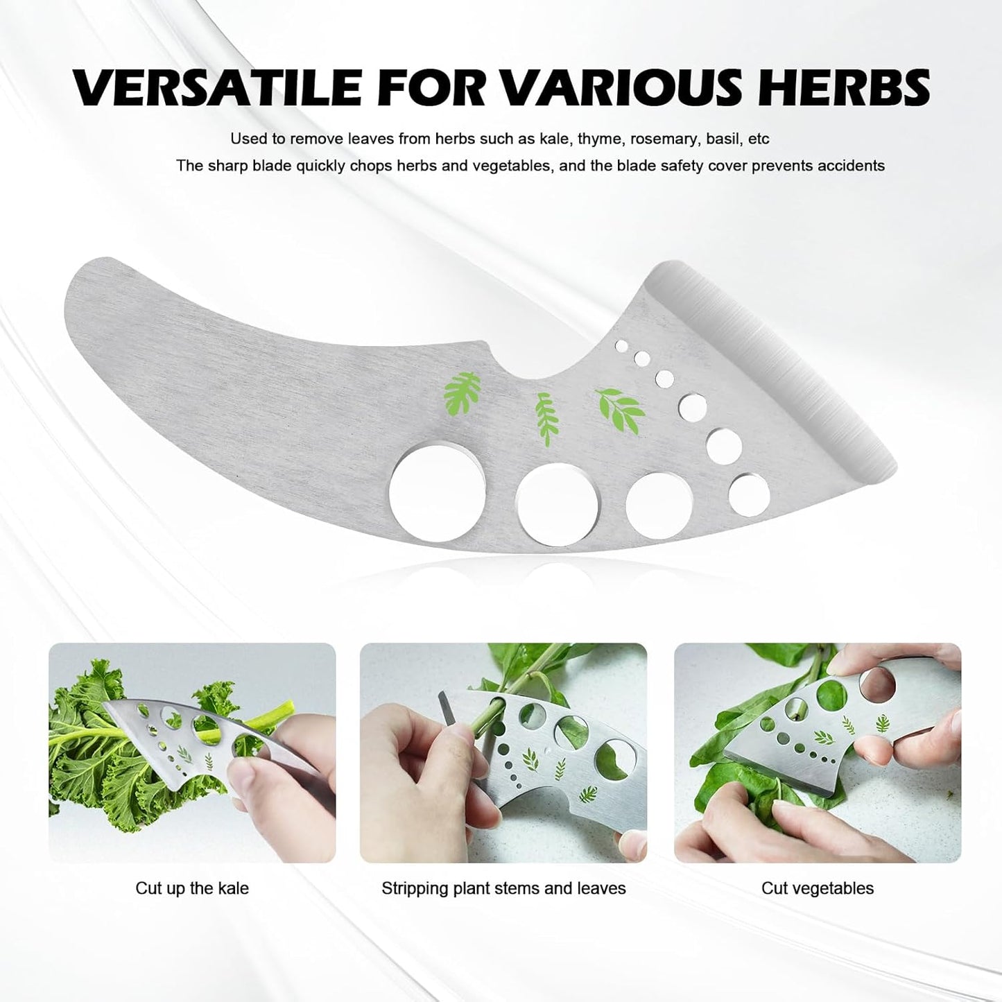 9-Hole Herb Stripper Tool, Stainless Steel Leaf Stripper for Kale, Rosemary, Basil, Thyme, Collard Greens – Ergonomic Kitchen Gadget with Blade Guard, Dishwasher Safe