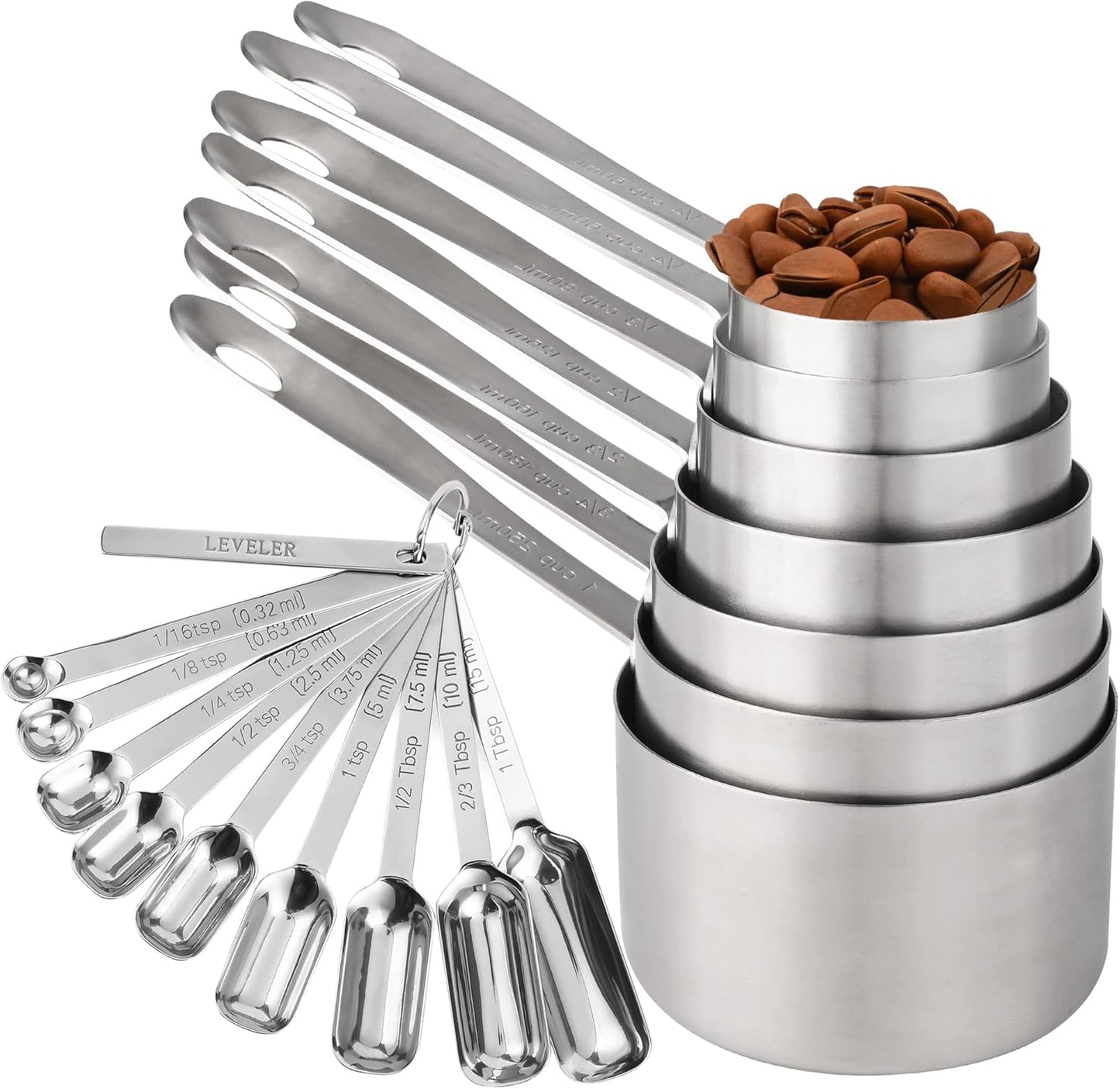 Copper Measuring Cups and Spoons Set, Stainless Steel Measuring Cups and Spoons Set 12, Metal Measuring Cups Set, 5 Measuring Cup Set and 6 Copper Measuring Spoons &Leveler for Kitchen