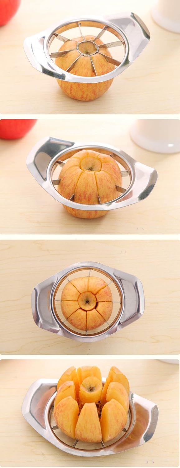 2PCS Apple Slicer, Extra Large Apple Corer Professional Fruit Cutter Stainless Steel Corer Super Sharp Fruit Slicer Divider - Apples Tool with 8 Sharp Blades, Easy to Use, Time-Saving (Sliver)