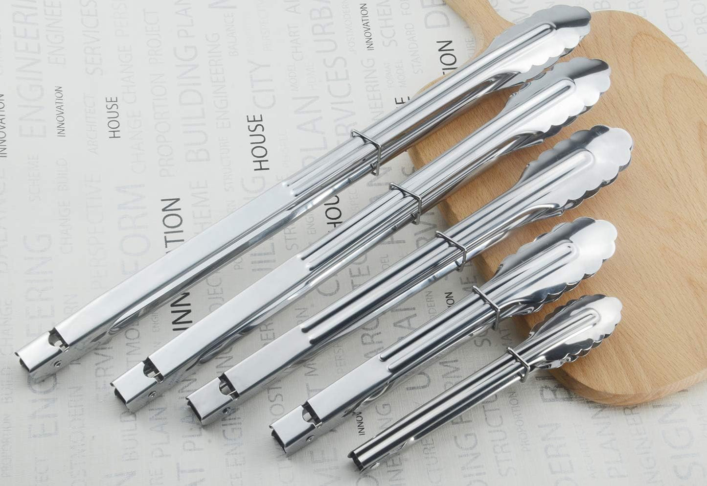 HINMAY Stainless Steel Kitchen Tongs Set Metal Cooking Tongs (7 9 12 Inch 3 Pieces)