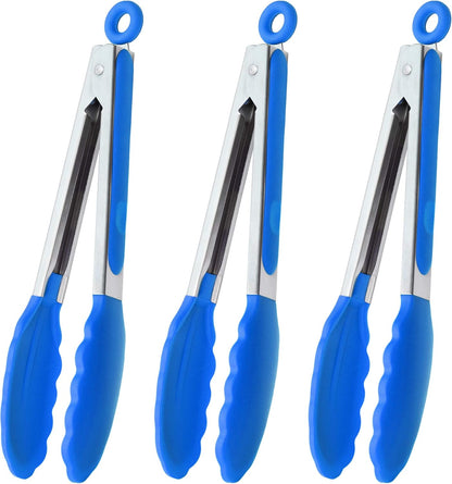 HINMAY Stainless Steel Kitchen Tongs 9-Inch Cooking Tongs, Set of 3
