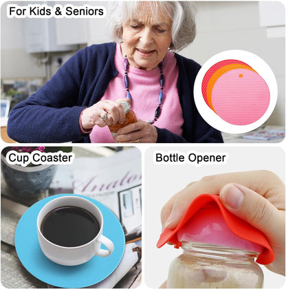 uxcell 3pcs Silicone Jar Opener Pads, 17.5cm/7" Texture Can Opener Multipurpose Round Bottle Lid Opener Non-Slip Coasters for Weak Hands Seniors Children, Orange, Blue, Gray