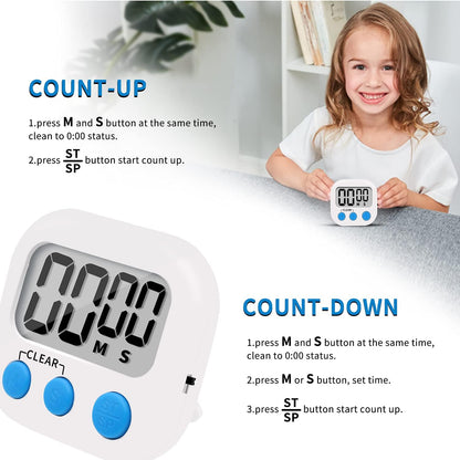 6 Pack Small Digital Kitchen Timer Magnetic Back and ON/Off Switch,Minute Second Count Up Countdown (Red)