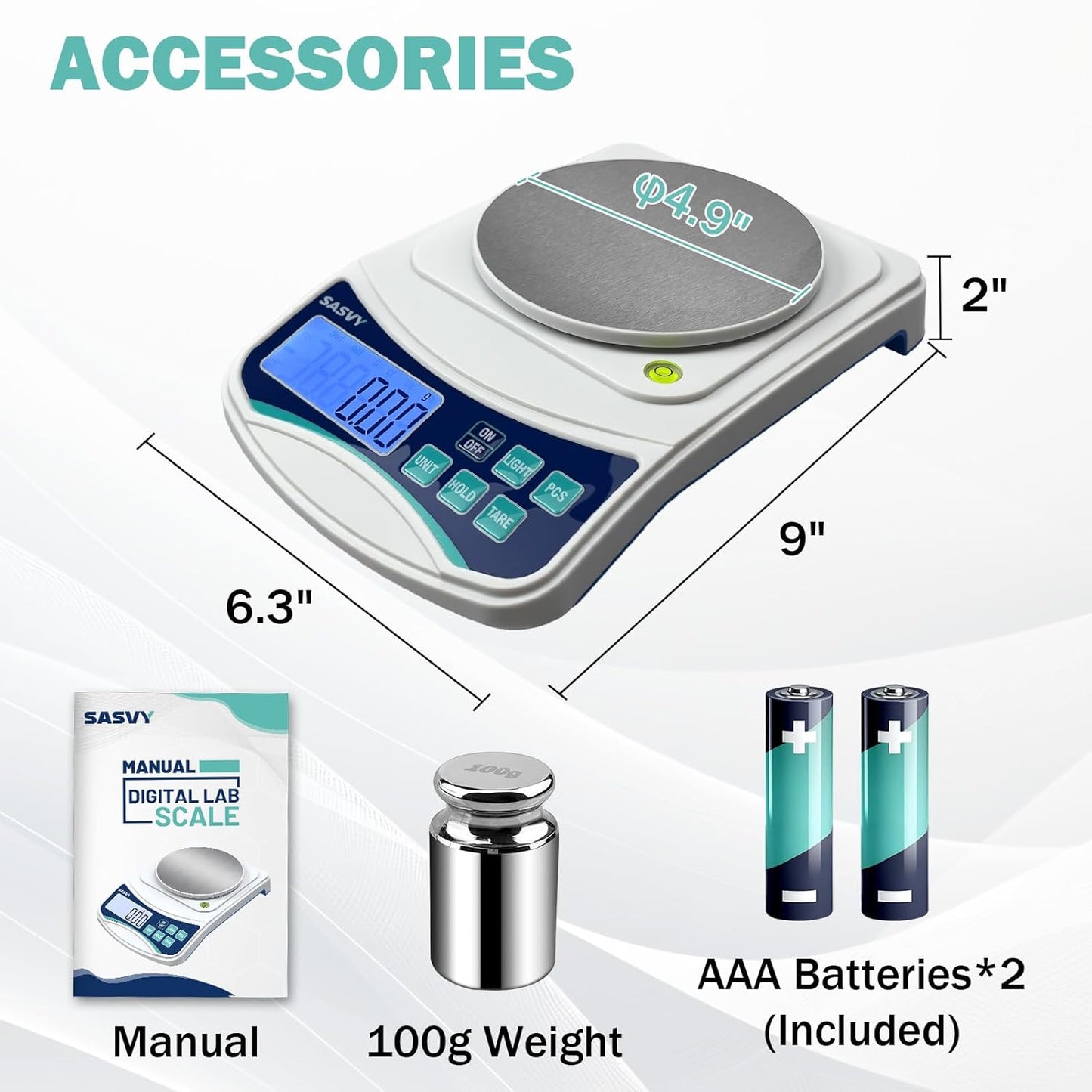 Digital Lab Scale 5000g x 0.1g oz/lb/g/kg Precision Electronic Scientific Scale Analytical Balance for Laboratory Jewelry Kitchen Includes Rechargeable Battery