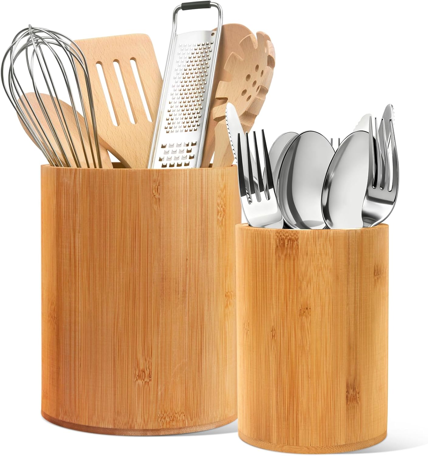 Bamboo Utensil Holder, Large Utensil Holders for Kitchen Counter, Bamboo Spoon and Chopstick Holder for Kitchen Decor, Flatware and Spatula Storage Organizer, for Countertop, Pantry and Bathroom