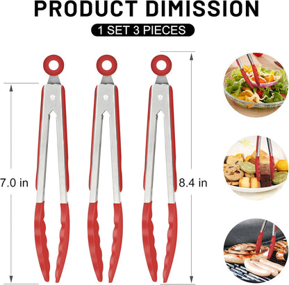 Hotec Silicone Kitchen Tongs for Cooking 9-Inch Serving Tongs with Silicone Tips, Set of 3 (Gradient Blue)