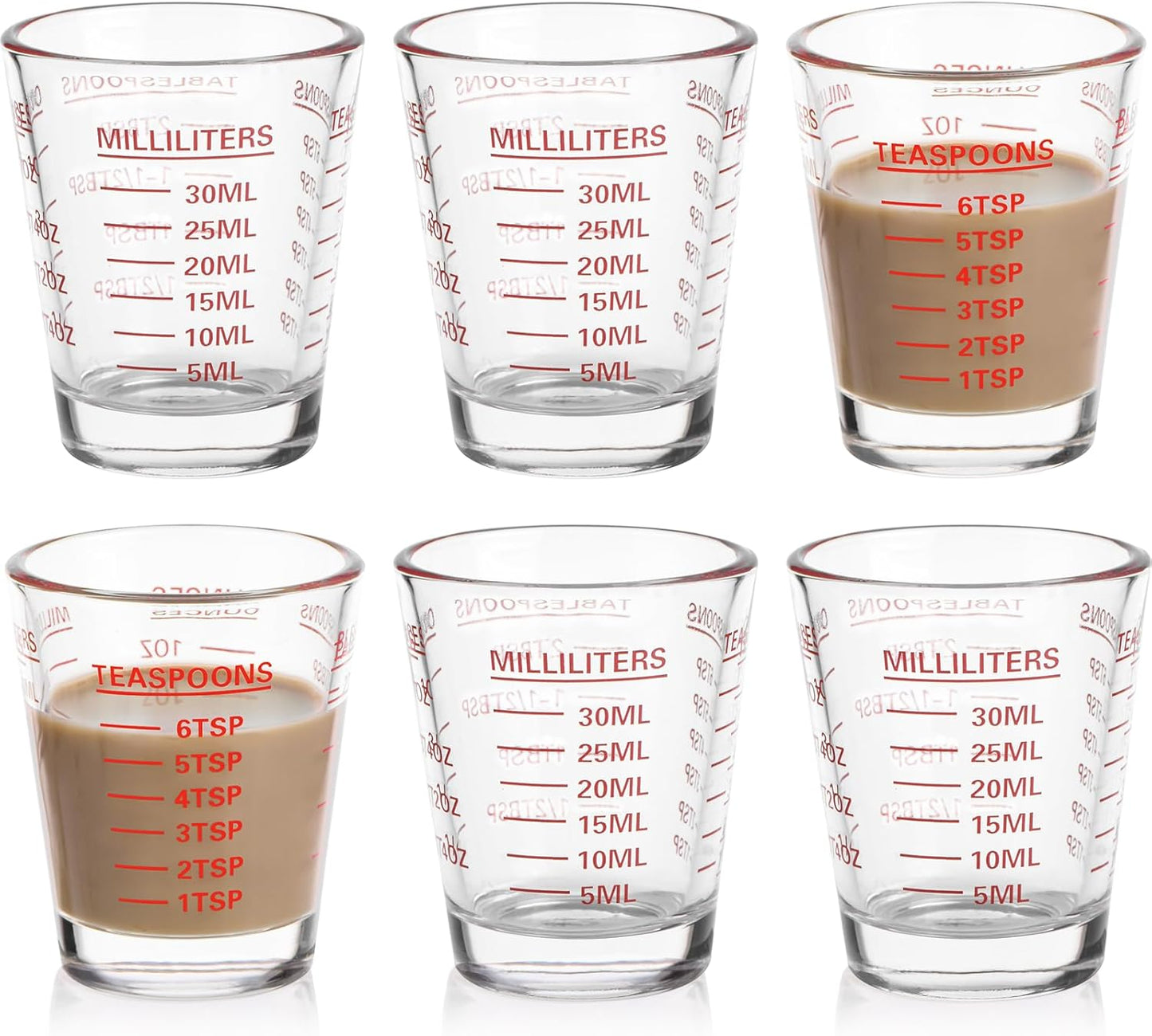 SAIAOKJ Shot Glasses Measuring Cup Set 2PACK Espresso Shot Glasses Liquid Heavy Glass 26-Incremental Measurement 1 OZ, 2 TBS, 6 TSP, 30 ML Kitchen Tools (Red)