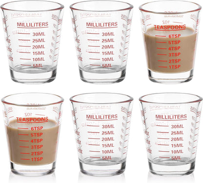 SAIAOKJ Shot Glasses Measuring Cup Set 2PACK Espresso Shot Glasses Liquid Heavy Glass 26-Incremental Measurement 1 OZ, 2 TBS, 6 TSP, 30 ML Kitchen Tools (Red)
