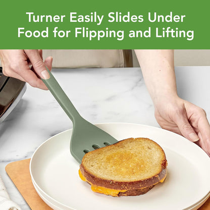 Tovolo Elements Silicone Spatula Turner Set Kitchen Utensils Heat Resistant 600F Easy Clean Dishwasher Safe Nonstick Spatula Turner Bundle Cookware for Cooking Baking Mixing Tools, Thyme Green