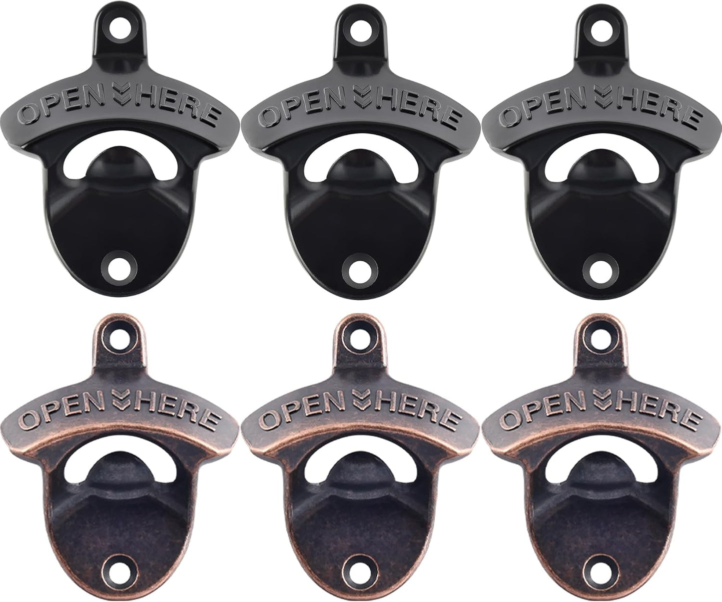 Old Fashion Bottle Opener Wall Mounted Stainless OPEN HERE Black Screw in Wall Beer Soda Bottle Cap Opener Rustic Copper for Table Cooler Post (2 PCS)