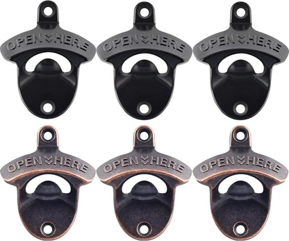 Old Fashion Bottle Opener Wall Mounted Stainless OPEN HERE Black Screw in Wall Beer Soda Bottle Cap Opener Rustic Copper for Table Cooler Post (2 PCS)