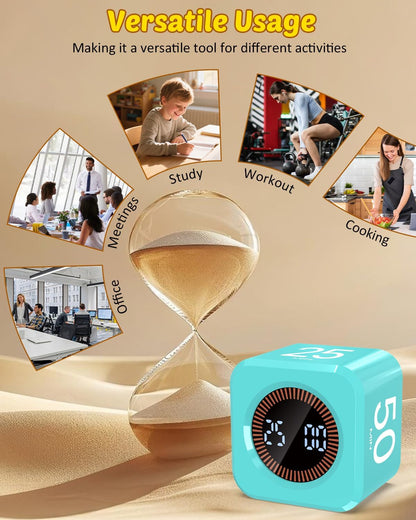 Digital Pomodoro Timer Cube 5/10/25/50min, Visual Productivity Flip Timer for Kids Classroom Desk, Custom Countdown, Silent and Sound Mode for ADHD Study Work Game Kitchen (Orange)