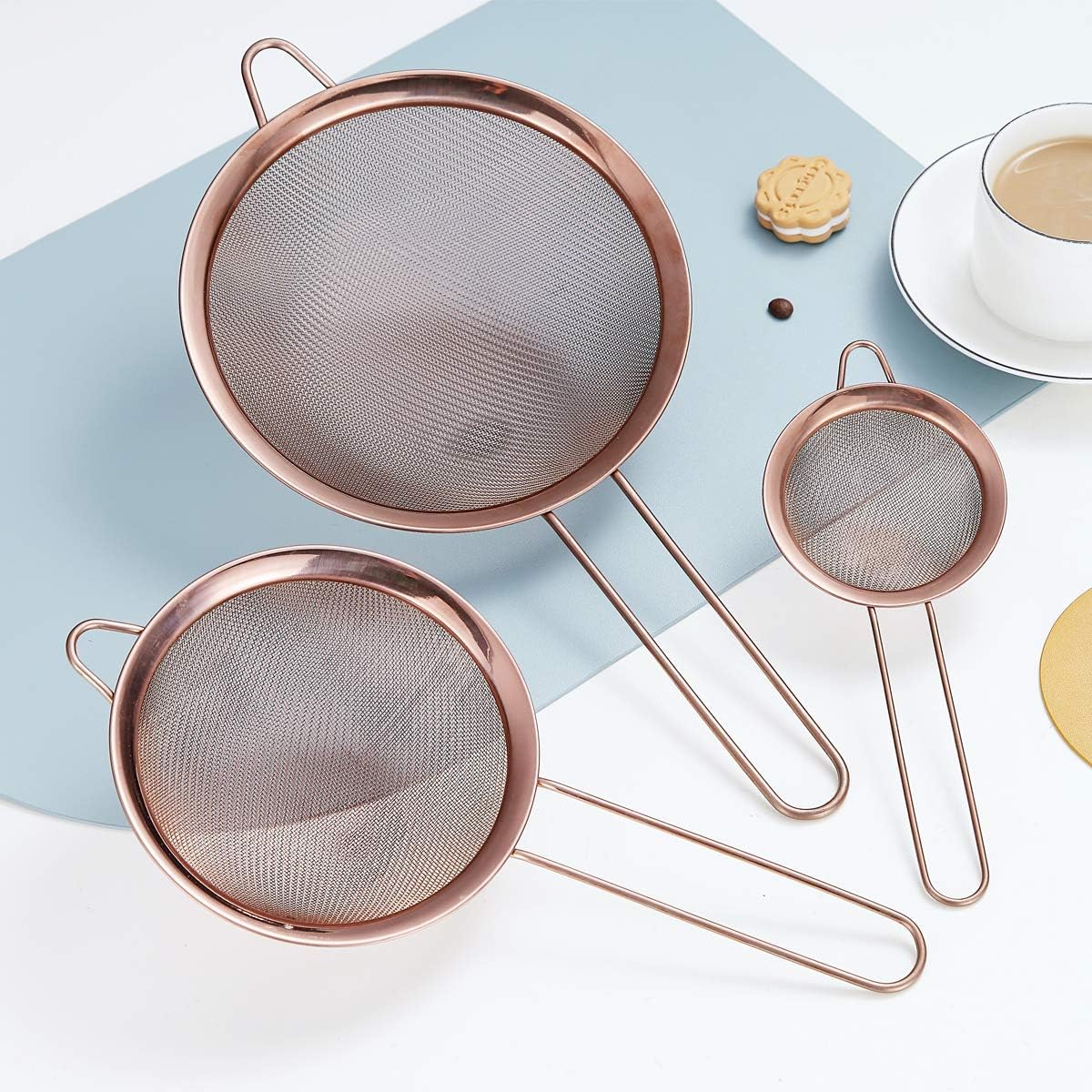 Kyraton Fine Mesh Strainer 6 Pieces Set, Flour Sifter For Baking, Stainless Steel Clander, Matcha Tea Strainer, Gravy Separator, Stasher Sieve Pasta Strainers