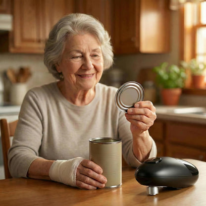 Electric Can Opener for Seniors - One Touch Automatic Kitchen Gadget, Smooth Edge Design for Safety & Arthritis-Friendly Use, Works with All Can Sizes