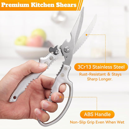 Heavy Duty Kitchen Scissors, Poultry Shears for Meat, Chicken, Bone, Turkey, Fish. Multi-Purpose Kitchen Shears With Anti-Slip Handle, Spring Loaded, Dishwasher Safe