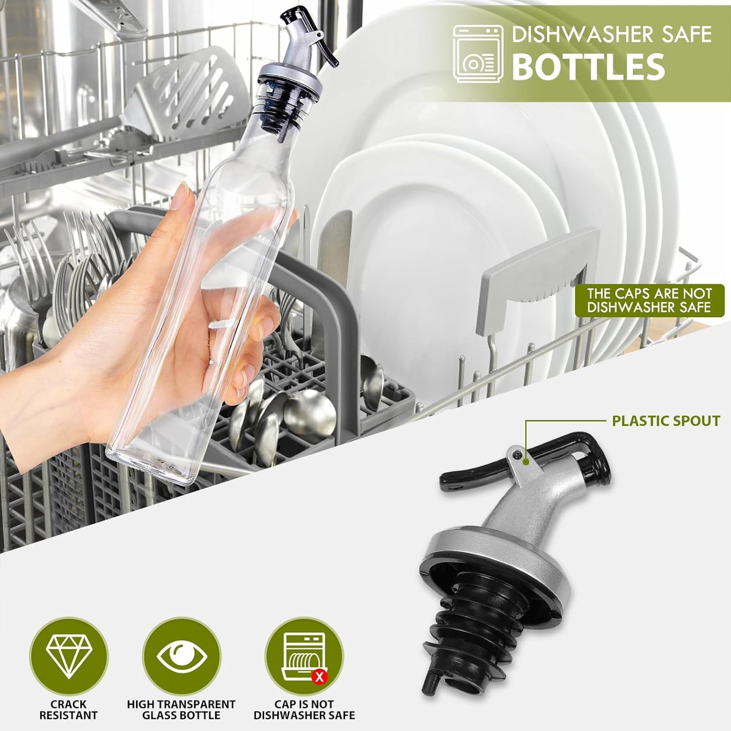 YEBODA 8oz Clear Glass Olive Oil Dispenser Bottles, and Vinegar Cruet Bottle Includes Pourers, Funnel Labels, Cooking Container for Kitchen 6 Pack