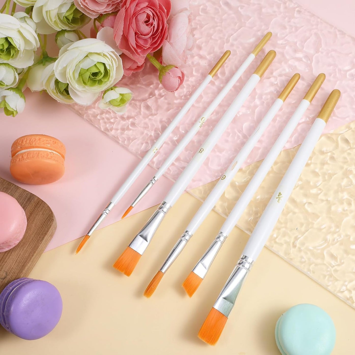 6PCS Cake Painting Brushes Set, Food Baking Painting Brush Cake Decoration Tools Soft Cakes Decorating Brushes for Pastry Cookie Cakes Fondant Decoration (White)