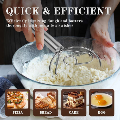 TEEVEA Danish Dough Whisk Stainless Steel for Sourdough Pizza and Bread Baking