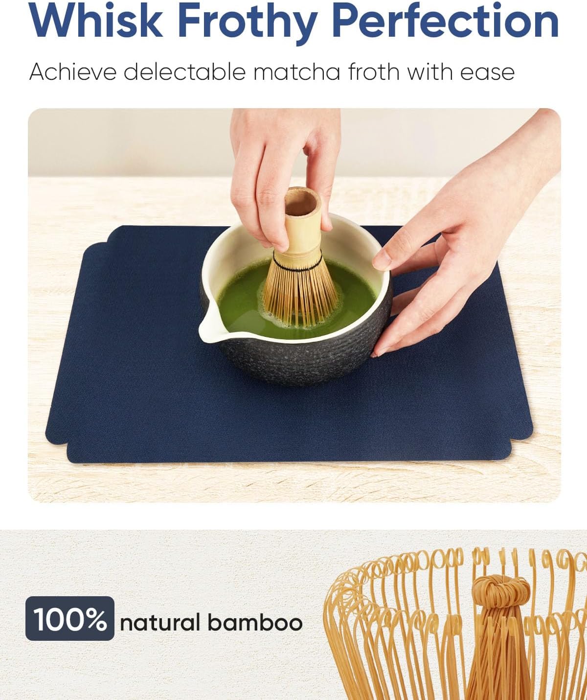 Joiish Matcha Whisk Set, Matcha Kit 10-Pcs, Bamboo Whisk and Ceramic Bowl with Spout & Measuring Spoon & Cup, Japanese Ceremony Matcha Tea Powder Making Tools, Light Green