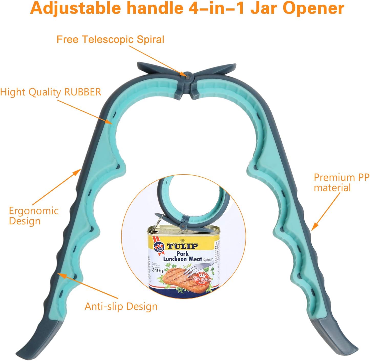 Jar Opener, 5 in 1 Multi Function Can Opener Bottle Opener Kit with Silicone Handle Easy to Use for Children, Elderly and Arthritis Sufferers (Apple Red）