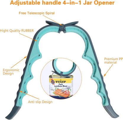 Jar Opener, 5 in 1 Multi Function Can Opener Bottle Opener Kit with Silicone Handle Easy to Use for Children, Elderly and Arthritis Sufferers (Apple Red）