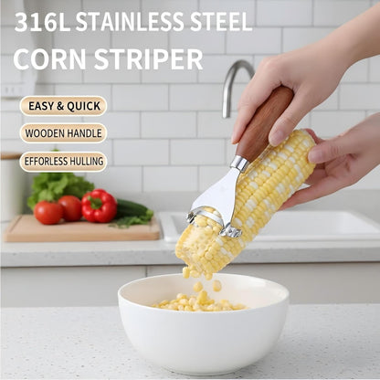 Phmnkl Corn Kernel Remover, 1-Second Stainless Steel Corn Stripper with Walnut Handle, Dishwasher Safe Kitchen Tool for Salad Salsa Popcorn, BBQ Prep Gadget, Farmhouse Kitchen Gift