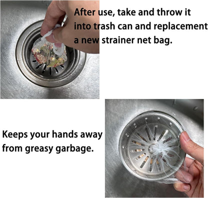 Kitchen Sink Drain Strainer Net Bag, 200 PCS Disposable Mesh Sink Strainer Filter Bag for Collecting Kitchen Drains Food Waste Leftover Garbage