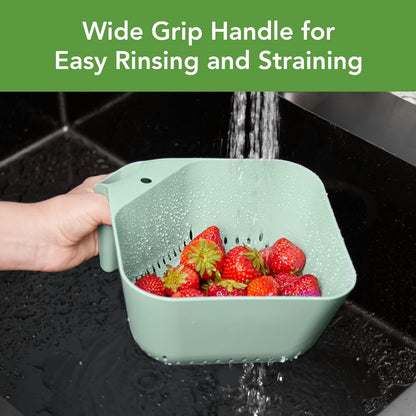 Tovolo Elements Square Colander with Handle Strainer Basket for Pasta Fruit Berries Veggies, Easy to Clean BPA Free Heat Resistant Plastic Colander with Spout 3 Quart Kitchen Strainer, Charcoal Gray