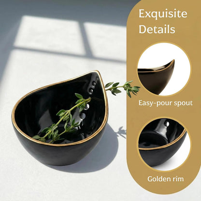 2026 New Herb Stripper Bowl – Pottery Herb Stripper with 5 Different Size Holes, Kitchen Herb Leaf Peeling Tool for Easy Removal of Rosemary, Kale, Basil, Thyme
