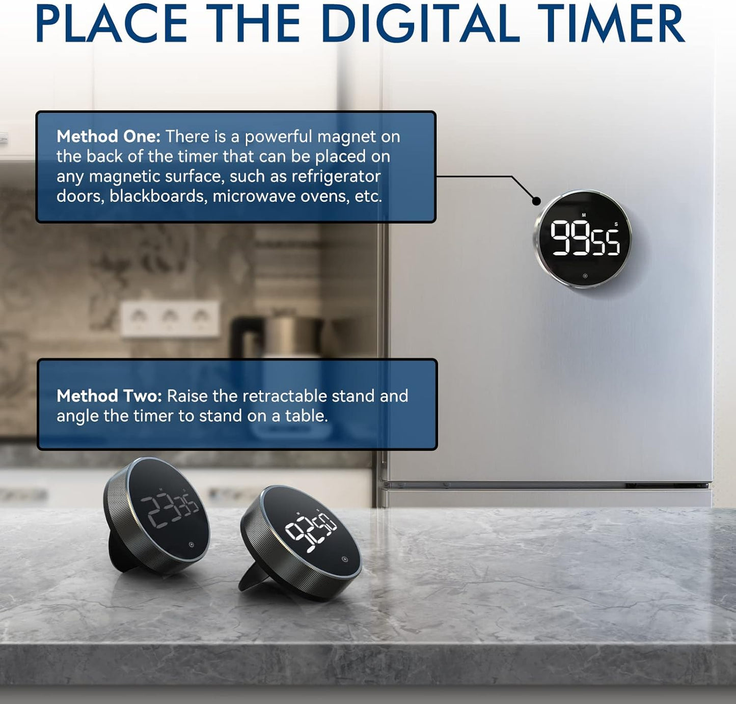 Digital Kitchen Timer, 3.8'' Large LED Display Countdown Countup Timer, Timer for Kids, Classroom Magnetic Timer, Adjustable Volume, Brightness, Easy for Cooking/Study/Office/Exercise (Ridged Knob)