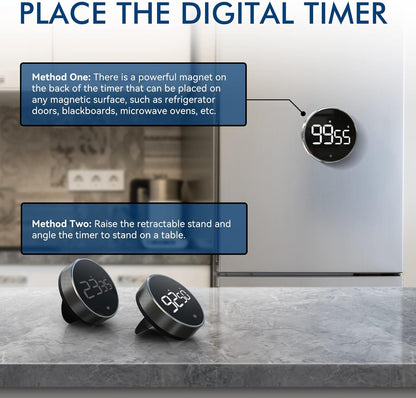 Digital Kitchen Timer, 3.8'' Large LED Display Countdown Countup Timer, Timer for Kids, Classroom Magnetic Timer, Adjustable Volume, Brightness, Easy for Cooking/Study/Office/Exercise (Ridged Knob)