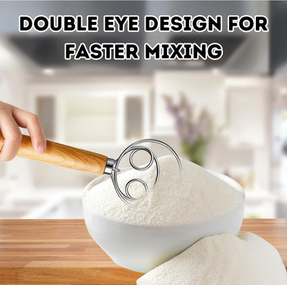 BOORIKA Danish Dough Whisk – Sourdough Mixing Tool with Dough Scraper. Danish Whisk for Baking, Mixing Thick Dough, Bread Making, Pastry, Cookies, Pizza, Batter & More