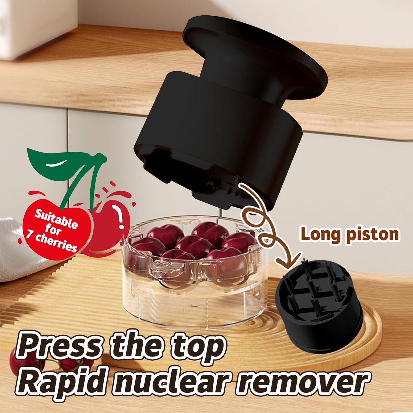 Cherry Pitter Multiple, Quick Release Multi Cherries Stoner Pitter 7-in-1, Push Button Cherr'y Core Pit'ter Tool with Splatter Protector, Pit Seed Remover for Making Jam Cherry Dishes