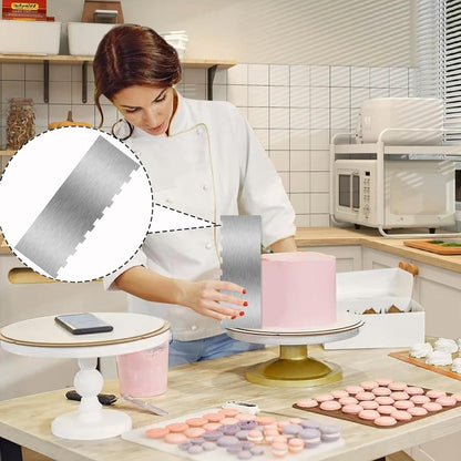 2 Pieces 8.7 Inche Stainless Steel Cake Scraper Double Sided Patterned Edge Stripe Edge Smoother Frosting Scraper Cake Decorating Cake Decorating Comb Cake Scraper For Butter Cream Mousse(2, 2)