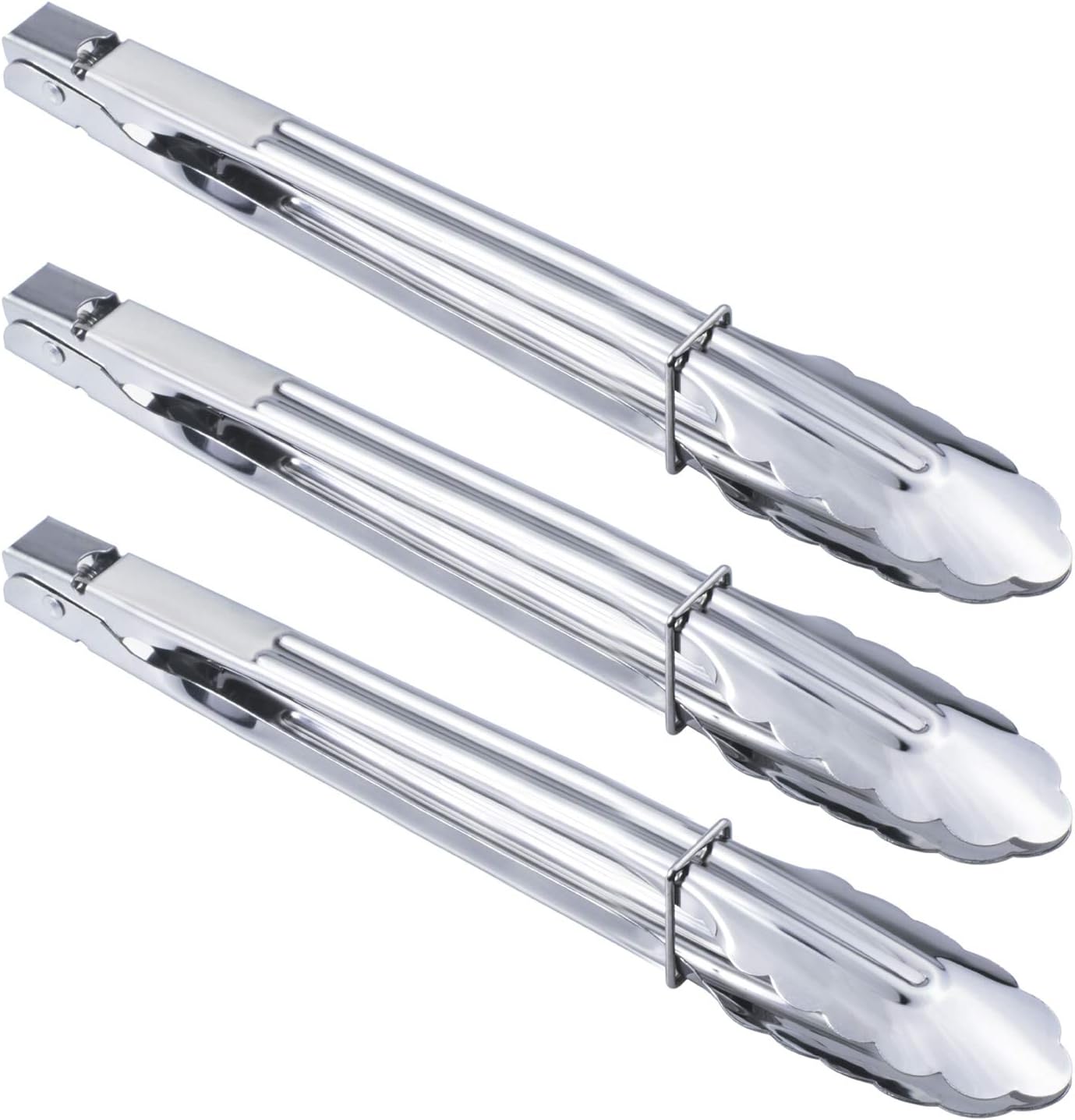 HINMAY Stainless Steel Kitchen Tongs Set Metal Cooking Tongs (7 9 12 Inch 3 Pieces)