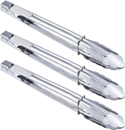 HINMAY Stainless Steel Kitchen Tongs Set Metal Cooking Tongs (7 9 12 Inch 3 Pieces)