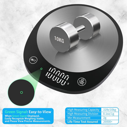 Homebuds 22lb/10kg Food Scale, Precision 0.1oz/1g by Our Professional Scale Factory Since 2001, Kitchen Scales Digital Weight Grams and Ounces for Cooking and Baking, LED, 3*AAA Batteries, Blue