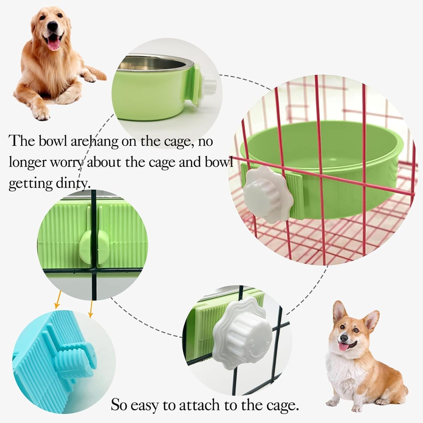 kathson 2PCS Stainless Steel Dog Bowls Set Removable no tip Puppy Food and Water Feeder Bowl Basic Metal Small Dog Bowls for Dogs Cats Rabbit Guinea Pigs Ferret