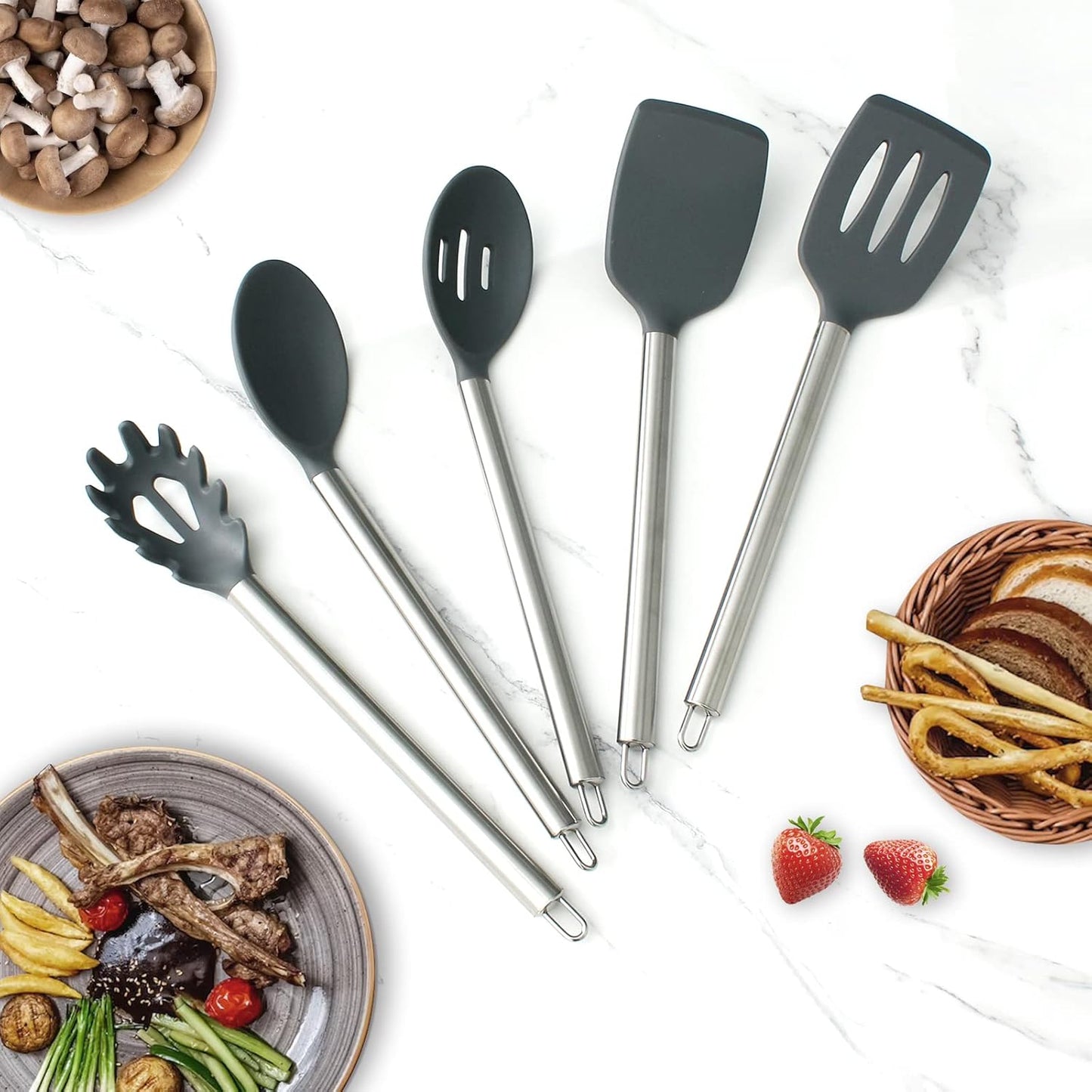 COOK WITH COLOR Silicone Cooking Utensils, Kitchen Utensil Set, Easy to Clean Silicone Kitchen Utensils, Cooking Utensils for Nonstick Cookware, Kitchen Gadgets Set, 10 Pieces, Green