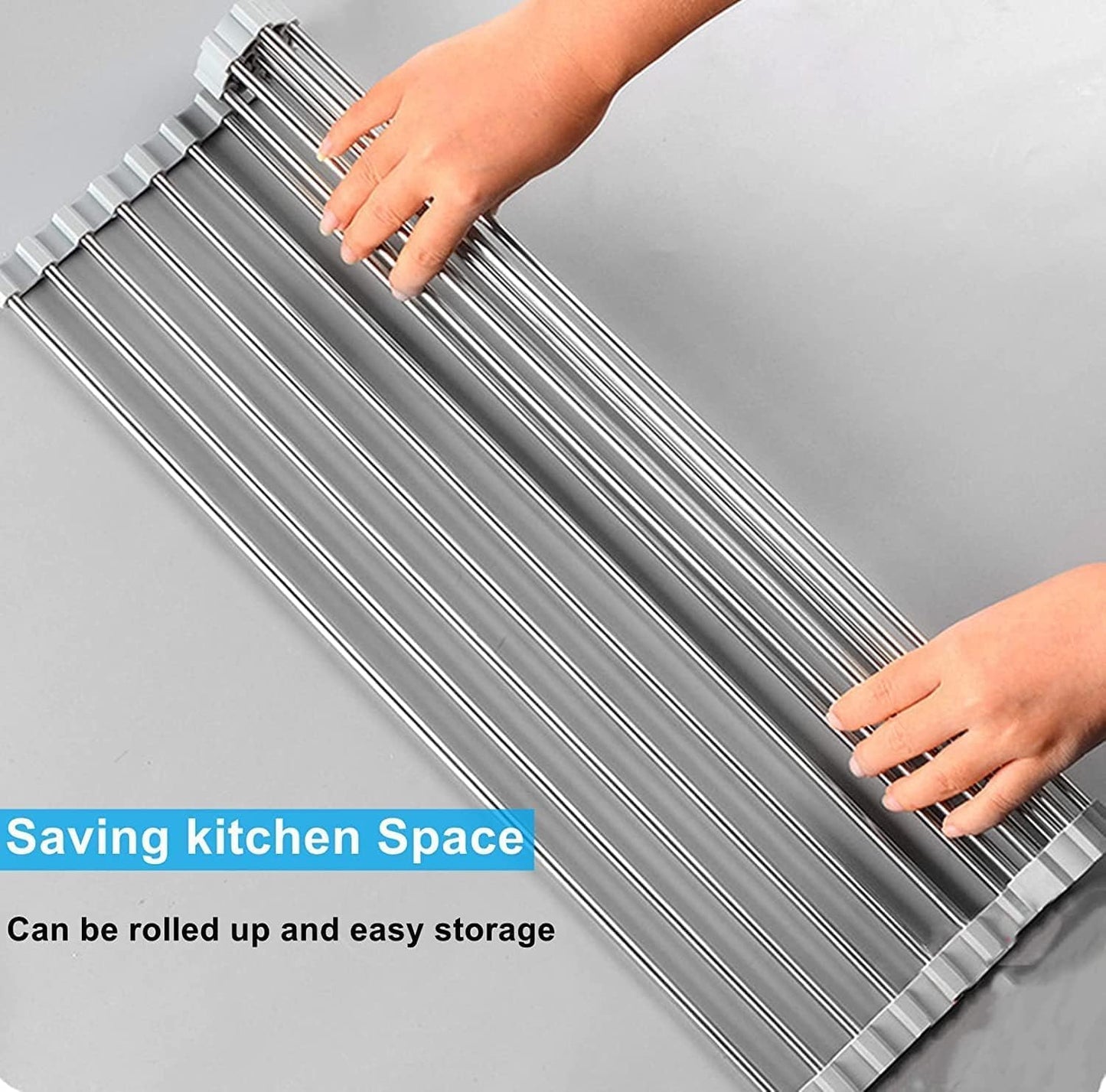 Seropy Roll Up Dish Drying Rack Over The Sink for Kitchen Sink Drying Rack Folding Dish Drainer Mat Rolling Dish Rack Sink Rack Stainless Steel Kitchen Dry Rack Black 17.5x15.7 Inch
