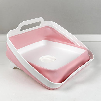9L (2.4Gal) Dish Basin Collapsible with Drain Plug , Space Saveing Kitchen Storage Tray Dish Wash Basin, Portable Dish Tub, Foldable Dishpan for Camping ,RV,Green