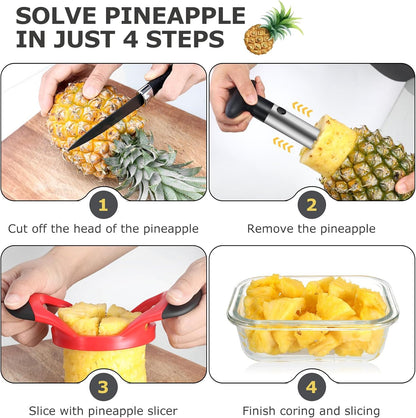 Pineapple Corer and Slicer, Stainless Steel Pineapple Cutter and Corer, Upgraded Pineapple Peeler and Apple Corer Tool with Pineapple Core Remover for Corer Tool Kitchen (Black)