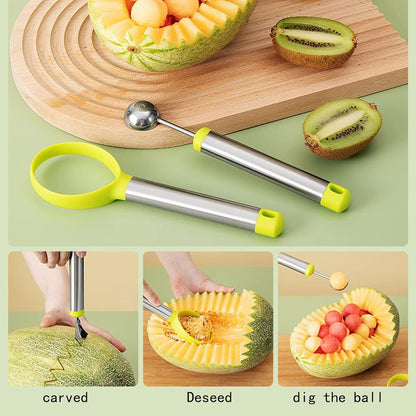 Cantaloupe cutter,watermelon baller,Set 3-in-1 Set for Home, Use for Hami melon、Fruit Cutting and Fruit Sacking Supplies Watermelon Digging Ball shaped triangular V-shaped watermelon tool