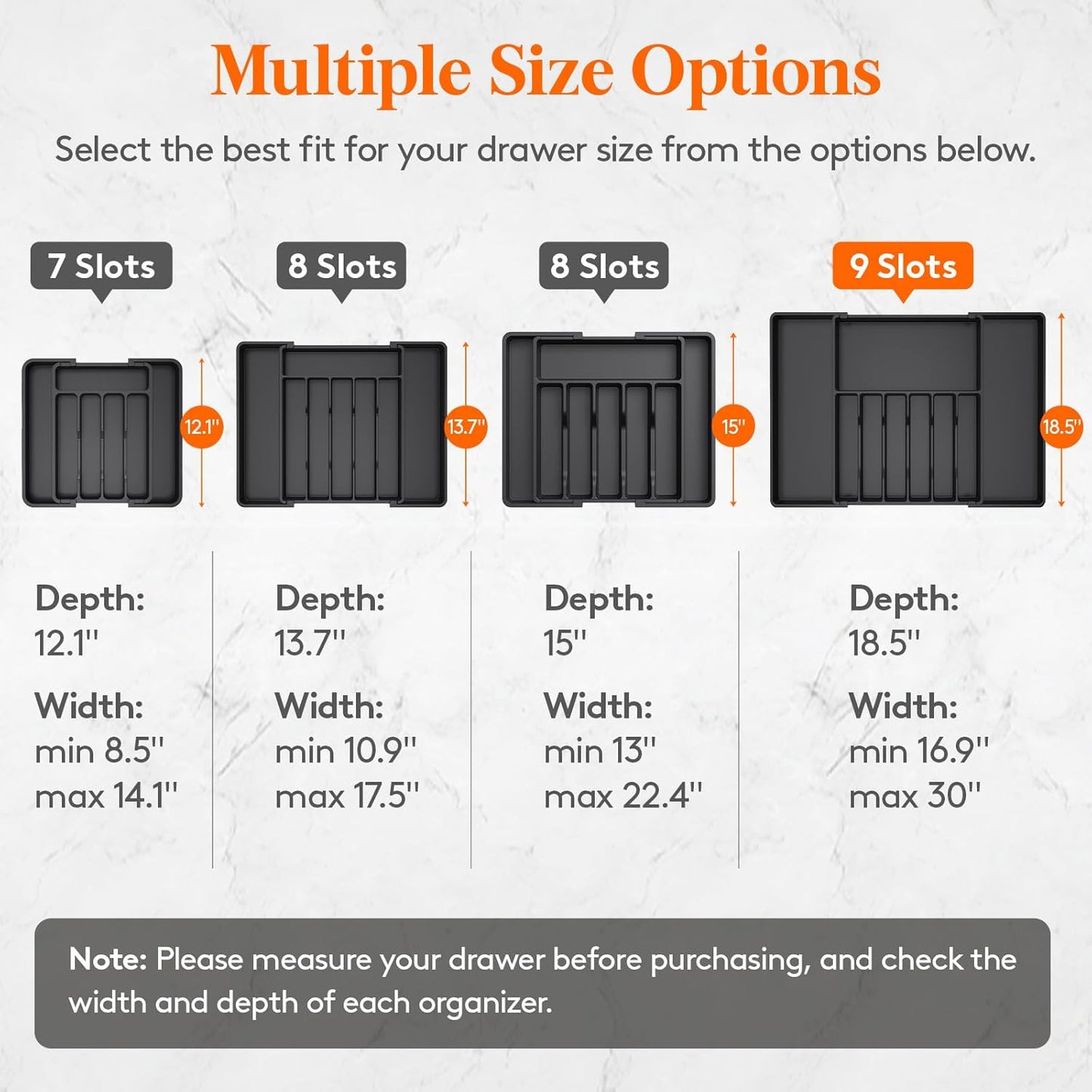 Lifewit Silverware Drawer Organizer, Expandable Utensil Tray for Kitchen, BPA Free Flatware and Cutlery Holder, Adjustable Plastic Storage for Spoons Forks Knives, 11-18 x 14", Black