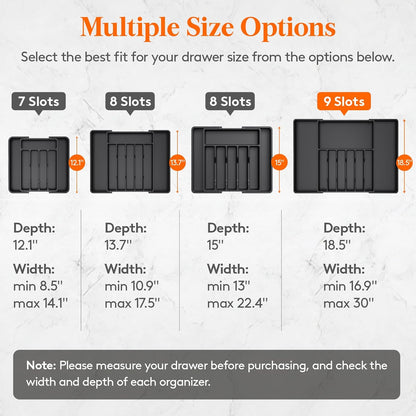 Lifewit Silverware Drawer Organizer, Expandable Utensil Tray for Kitchen, BPA Free Flatware and Cutlery Holder, Adjustable Plastic Storage for Spoons Forks Knives, 11-18 x 14", Black