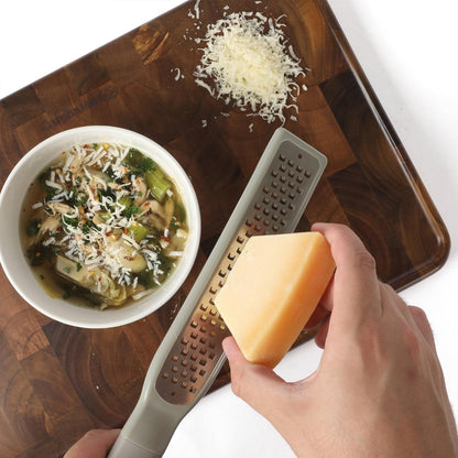 Calphalon Edge Stainless Steel Handheld Grater Lemon Zester W/Cover & Rubber Handle - Navy Blue